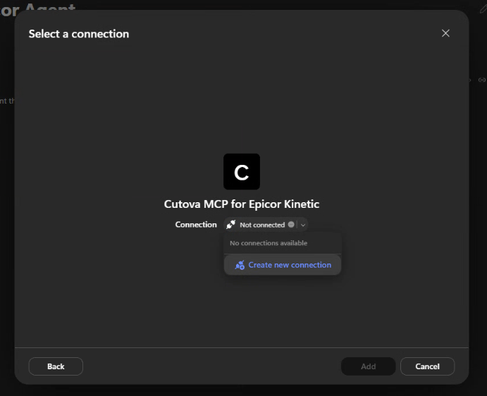 Connection dropdown showing Create new connection
