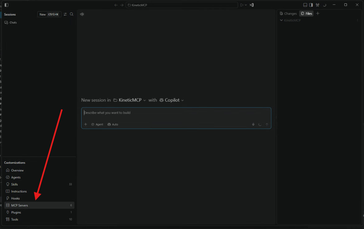 Agents window with an arrow pointing to MCP Servers
