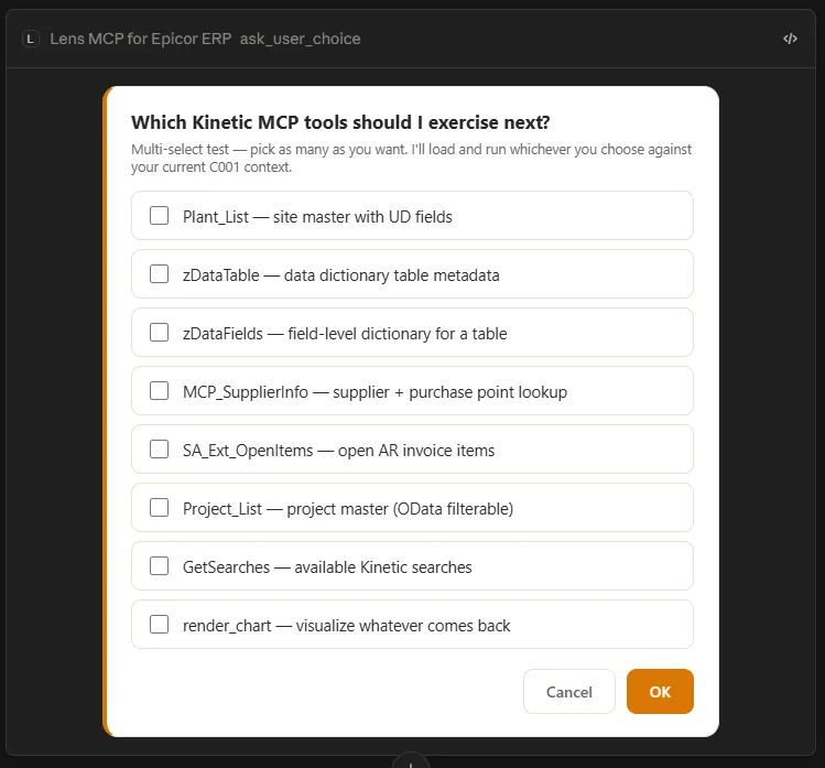An interactive panel with a multi-select checklist of tools