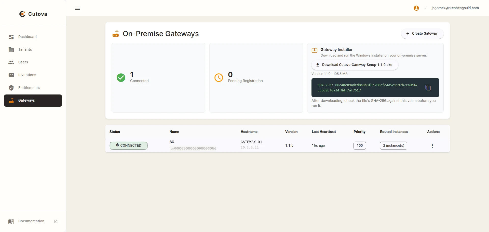The Gateways page with the Gateway Installer card