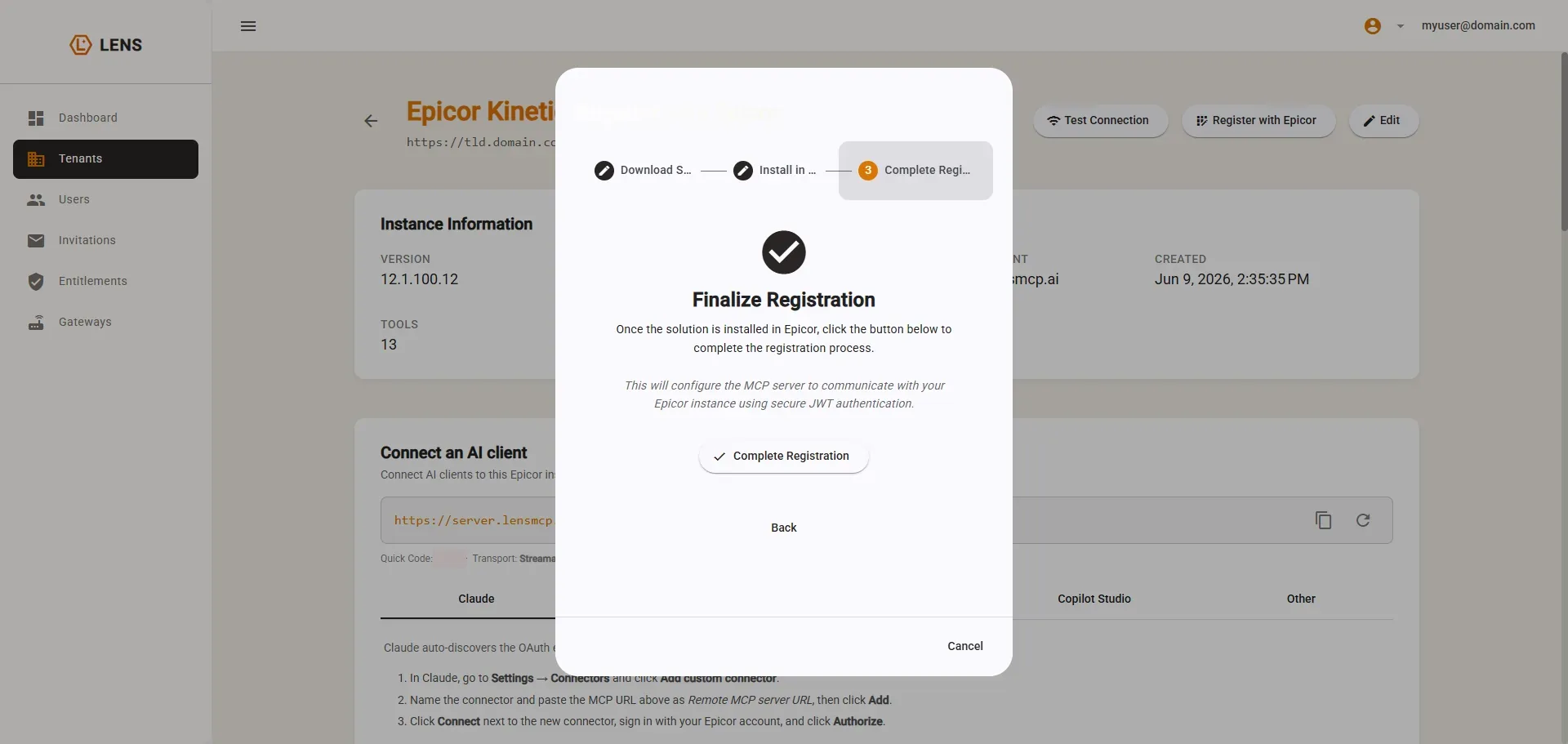 Wizard step 3, Finalize Registration